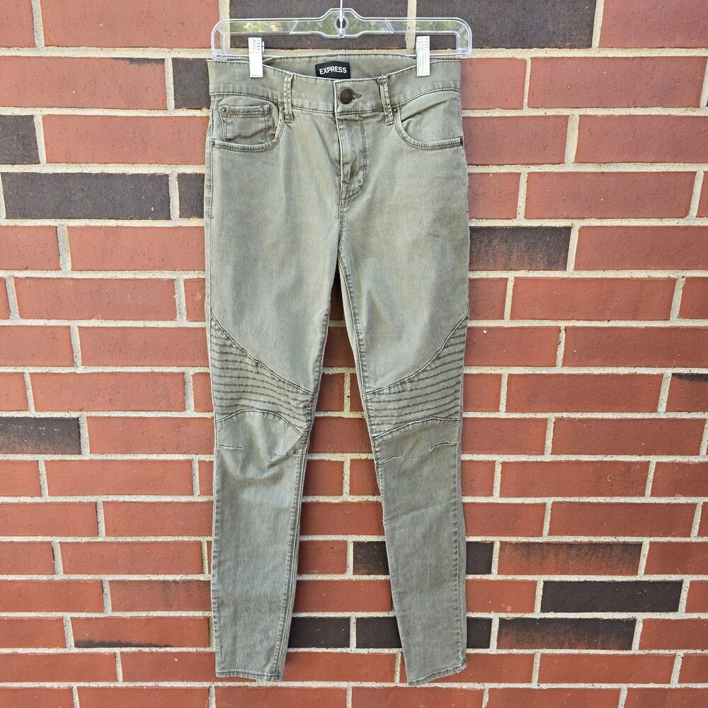 Express Pintuck Knee Mid-Rise Legging Skinny Jeans Size 2 Olive Green